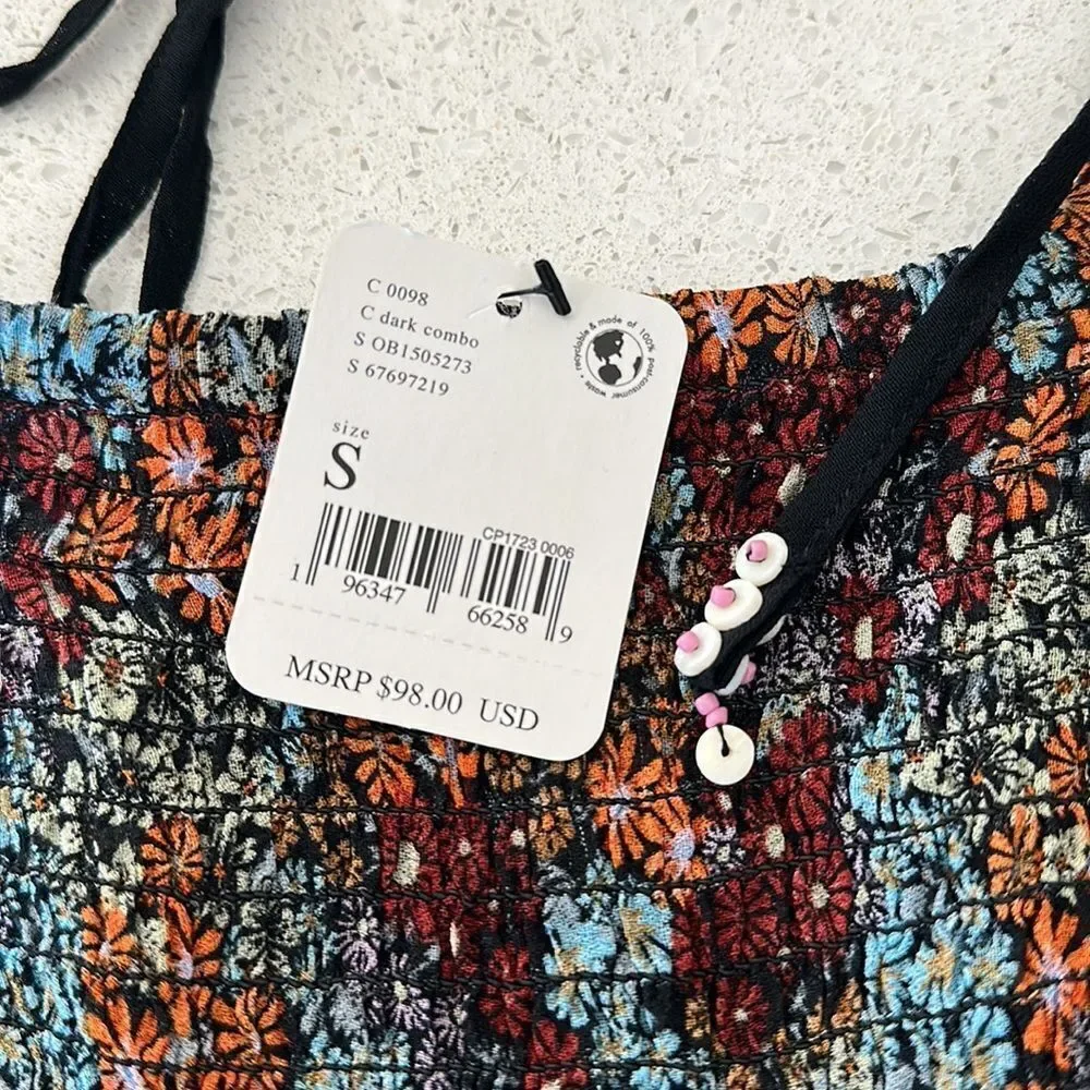 NWT Free People Back on Top Floral Square Neck Puff Sleeve Earthy Cropped S